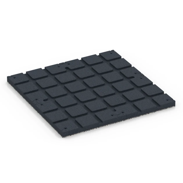 Aufsicht auf die Unterseite, also die Bodenseite von WARCO-Formteil 7133 - Suelo de gimnasio para exterior im Format 60 x 60 x 3 cm | 0,36 m².