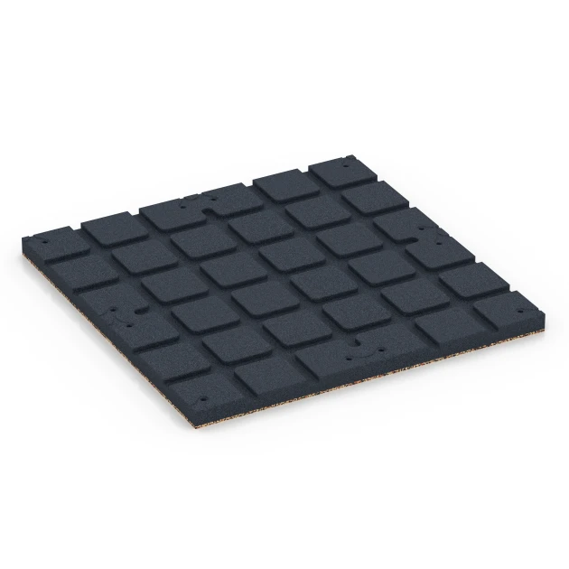 Aufsicht auf die Unterseite, also die Bodenseite von WARCO-Formteil 7135 - Suelo de gimnasio para exterior im Format 60 x 60 x 3 cm | 0,36 m².