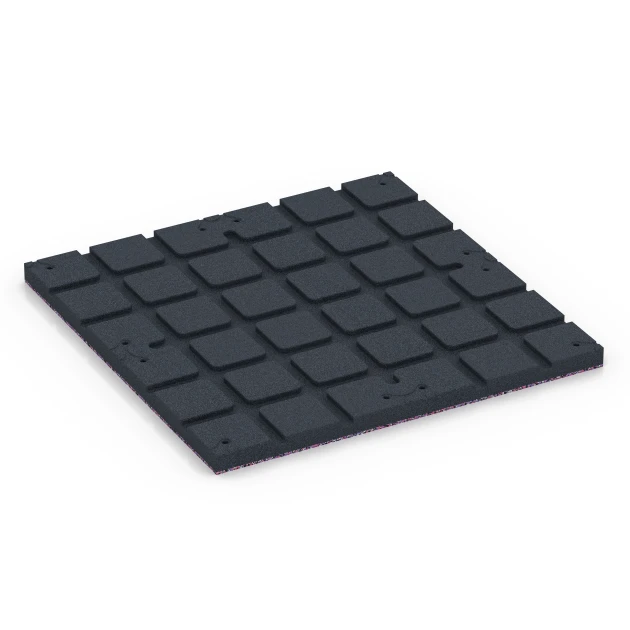 Aufsicht auf die Unterseite, also die Bodenseite von WARCO-Formteil 7137 - Suelo de gimnasio para exterior im Format 60 x 60 x 3 cm | 0,36 m².