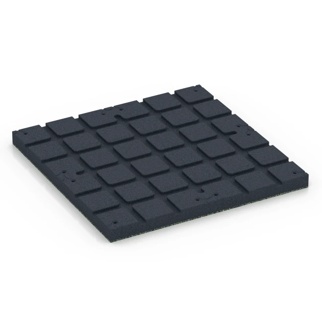 Aufsicht auf die Unterseite, also die Bodenseite von WARCO-Formteil 7143 - Suelo de gimnasio para exterior im Format 60 x 60 x 4 cm | 0,36 m².