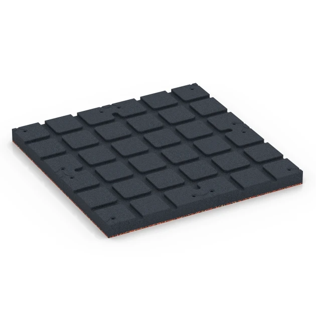 Aufsicht auf die Unterseite, also die Bodenseite von WARCO-Formteil 7145 - Suelo de gimnasio para exterior im Format 60 x 60 x 4 cm | 0,36 m².