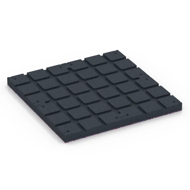 Aufsicht auf die Unterseite, also die Bodenseite von WARCO-Formteil 7146 - Suelo de gimnasio para exterior im Format 60 x 60 x 4 cm | 0,36 m².