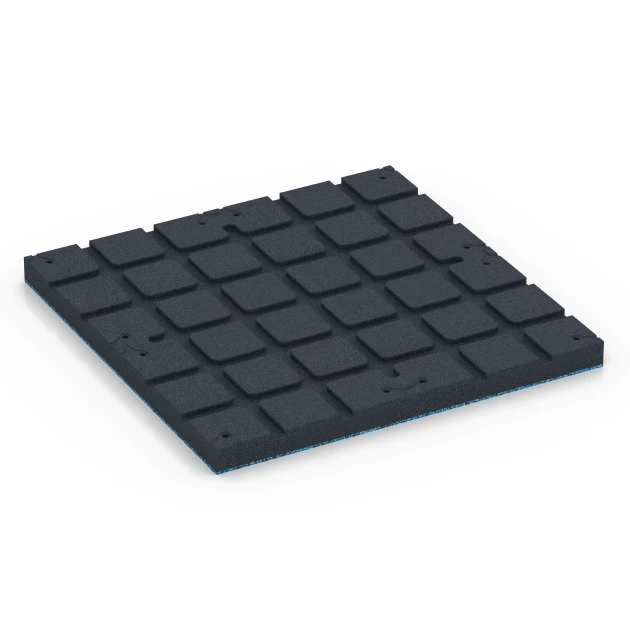 Aufsicht auf die Unterseite, also die Bodenseite von WARCO-Formteil 7148 - Suelo de gimnasio para exterior im Format 60 x 60 x 4 cm | 0,36 m².