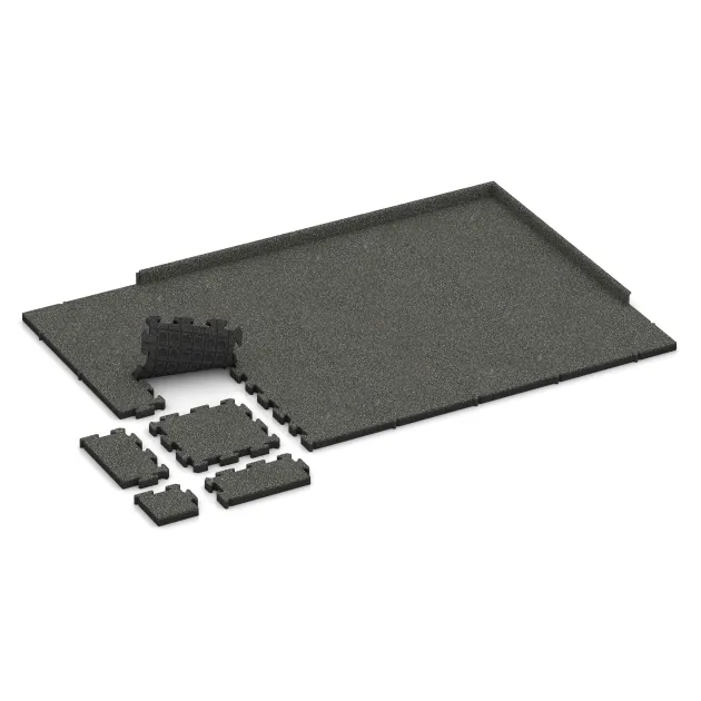 Typische Verlegung oder Einbausituation für den Artikel 4145 von WARCO - Pavimento deportivo de caucho, Farbton Granito oscuro in der Abmessung 500 x 500 x 50 mm.