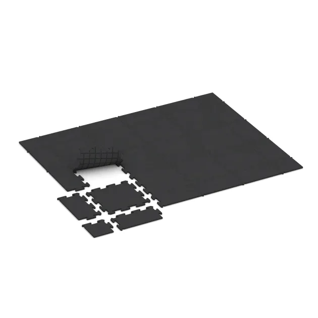 Typische Verlegung oder Einbausituation für den Artikel 0201 von WARCO - Suelo de Fitness Studio, Farbton Antracita in der Abmessung 500 x 500 x 18 mm.