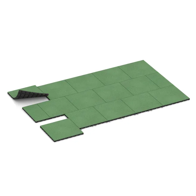 Typische Verlegung oder Einbausituation für den Artikel 5472 von WARCO - Loseta de caucho para parques infantiles 3 cm - EN 1177 ≤ 100 cm, Farbton Verde pálido in der Abmessung 500 x 500 x 30 mm.
