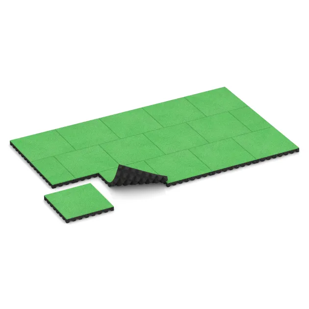 Typische Verlegung oder Einbausituation für den Artikel 5568 von WARCO - Loseta de caucho para parques infantiles 5 cm - EN 1177 ≤ 145 cm, Farbton Verde primavera in der Abmessung 500 x 500 x 50 mm.