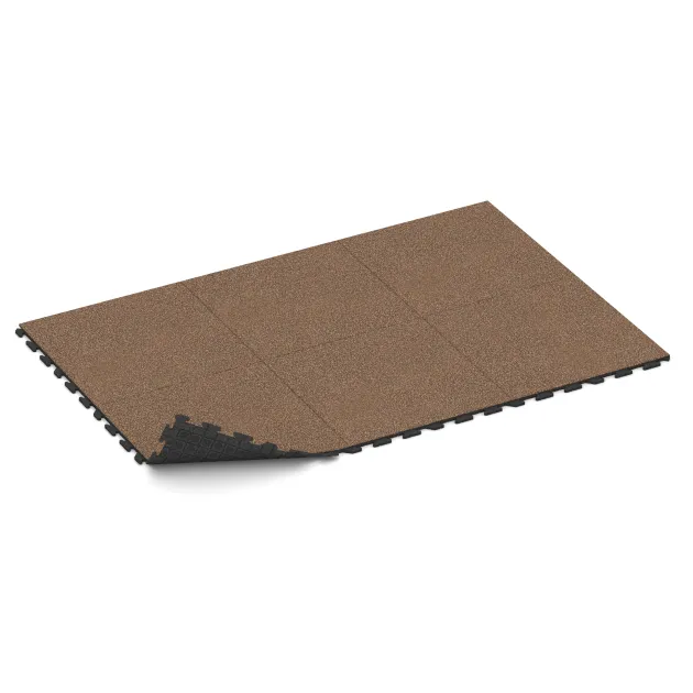 Typische Verlegung oder Einbausituation für den Artikel 1603 von WARCO - Pavimento Fitness Baldosas de Goma Classic, Farbton Café con leche in der Abmessung 1000 x 1000 x 30 mm.