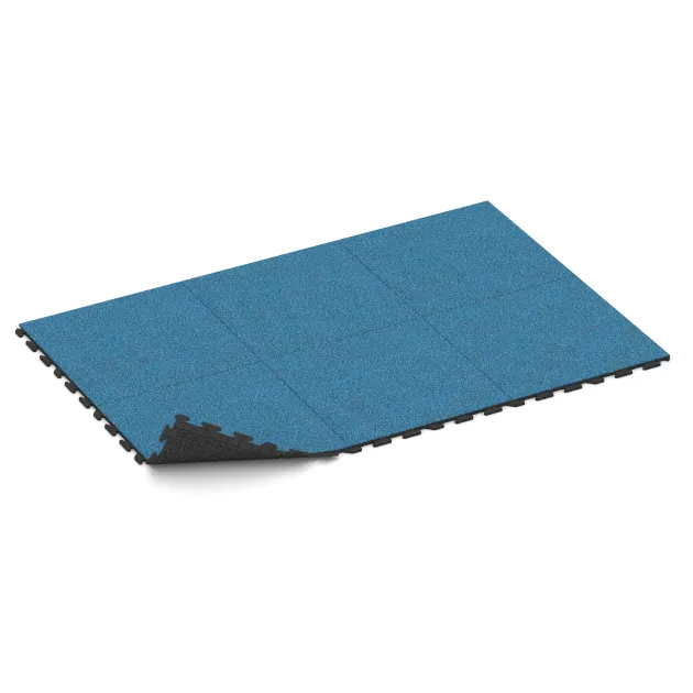 Typische Verlegung oder Einbausituation für den Artikel 1608 von WARCO - Pavimento Fitness Baldosas de Goma Classic, Farbton Atlántico in der Abmessung 1000 x 1000 x 30 mm.