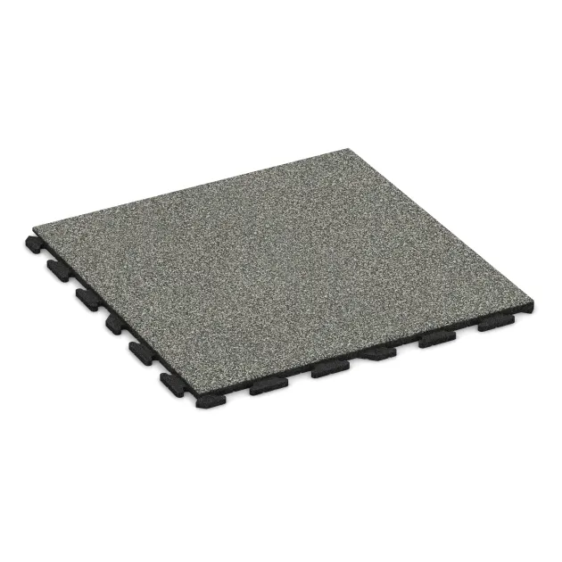 Foto der hinteren Seite vom unsymmetrischen WARCO-Formteil 1599: Pavimento Fitness Baldosas de Goma Classic, Design Granito clásico, Maße 1000 x 1000 x 30 mm.